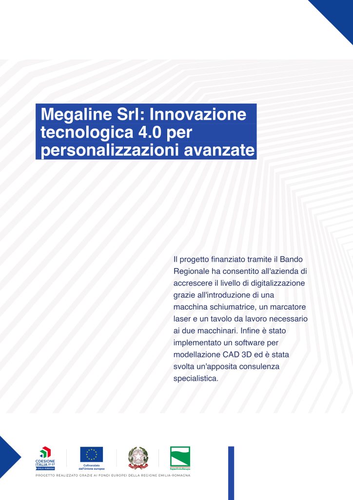 Il progetto finanziato tramite il Bando Regionale ha consentito all'azienda di accrescere il livello di digitalizzazione grazie all'introduzione di una macchina schiumatrice, un marcatore laser e un tavolo da lavoro necessario ai due macchinari. Infine è stato implementato un software per modellazione CAD 3D ed è stata svolta un'apposita consulenza specialistica.